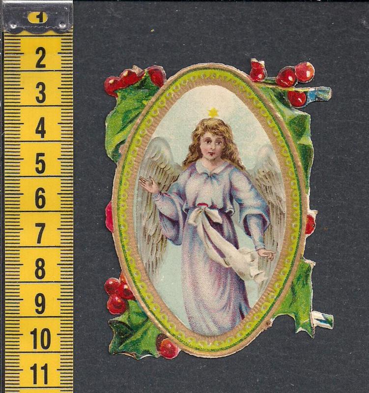 Kerst Zweefengel lila met goud antiek poezieplaatje (571), Ophalen of Verzenden