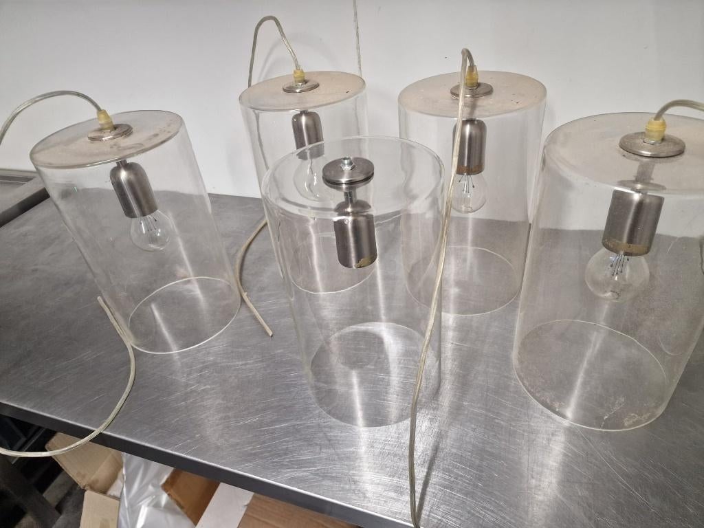Hanglamp 5x, Huis en Inrichting, Ophalen, Glas, modern, Minder dan 50 cm, Glas