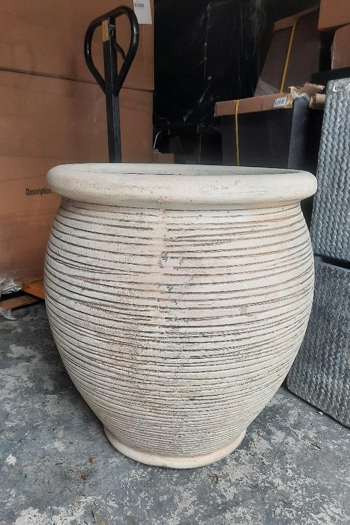 Mooie grote ronde bloempotten buikpot clayfibre wit 2 maten, Ophalen, Overige materialen, 40 cm of meer, Rond