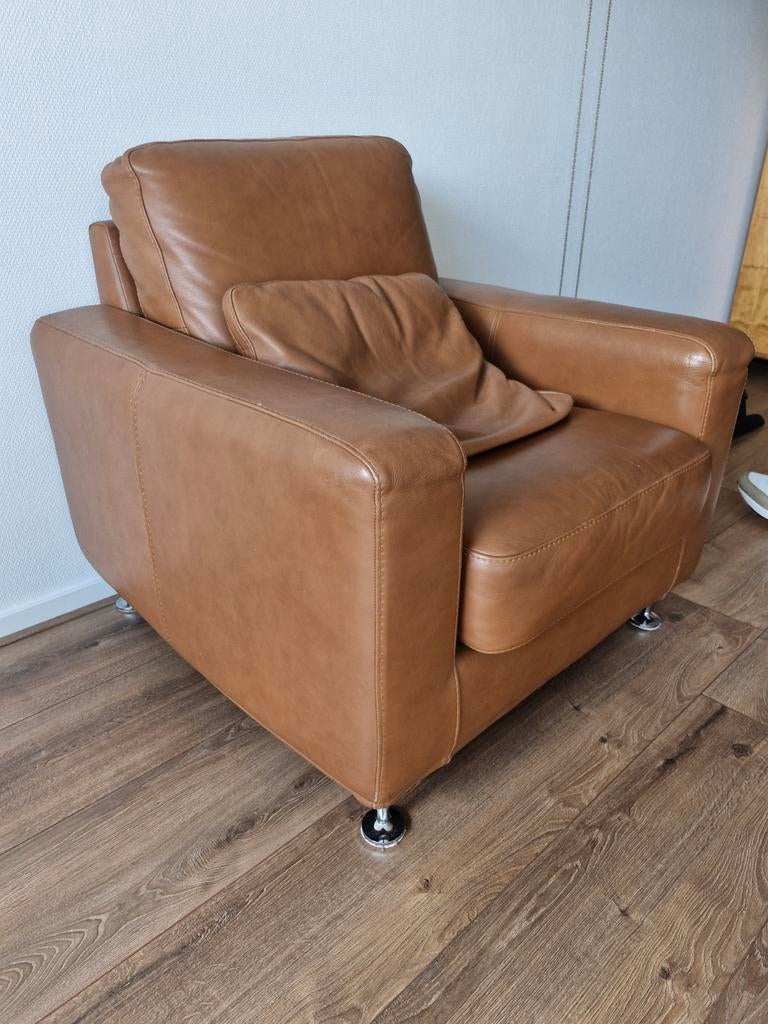 Leren feautuil., Huis en Inrichting, Fauteuils, Ophalen, Gebruikt, 75 tot 100 cm, Leer