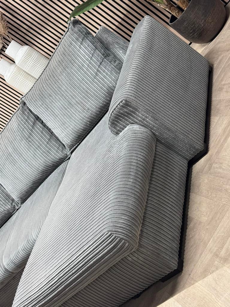 ZGAN Royale Ribstof U-Bank / Hoekbank - Licht Grijs - 345cm, -, -, 300 cm of meer, Ophalen of Verzenden