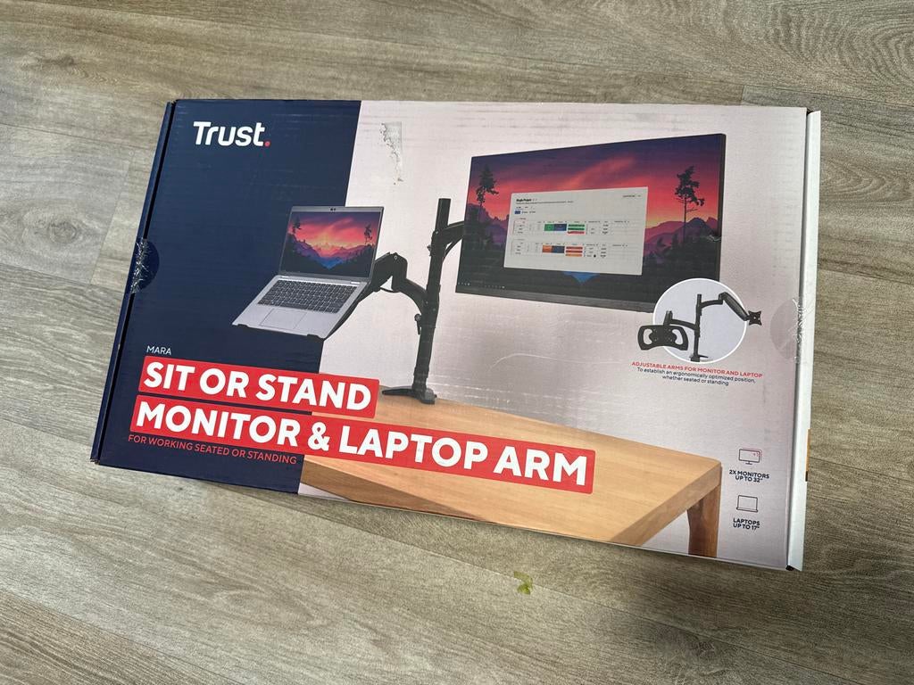 TRUST Mara Ergonomische dubbele monitor- en laptop arm, Ophalen of Verzenden, Nieuw, In diepte verstelbaar