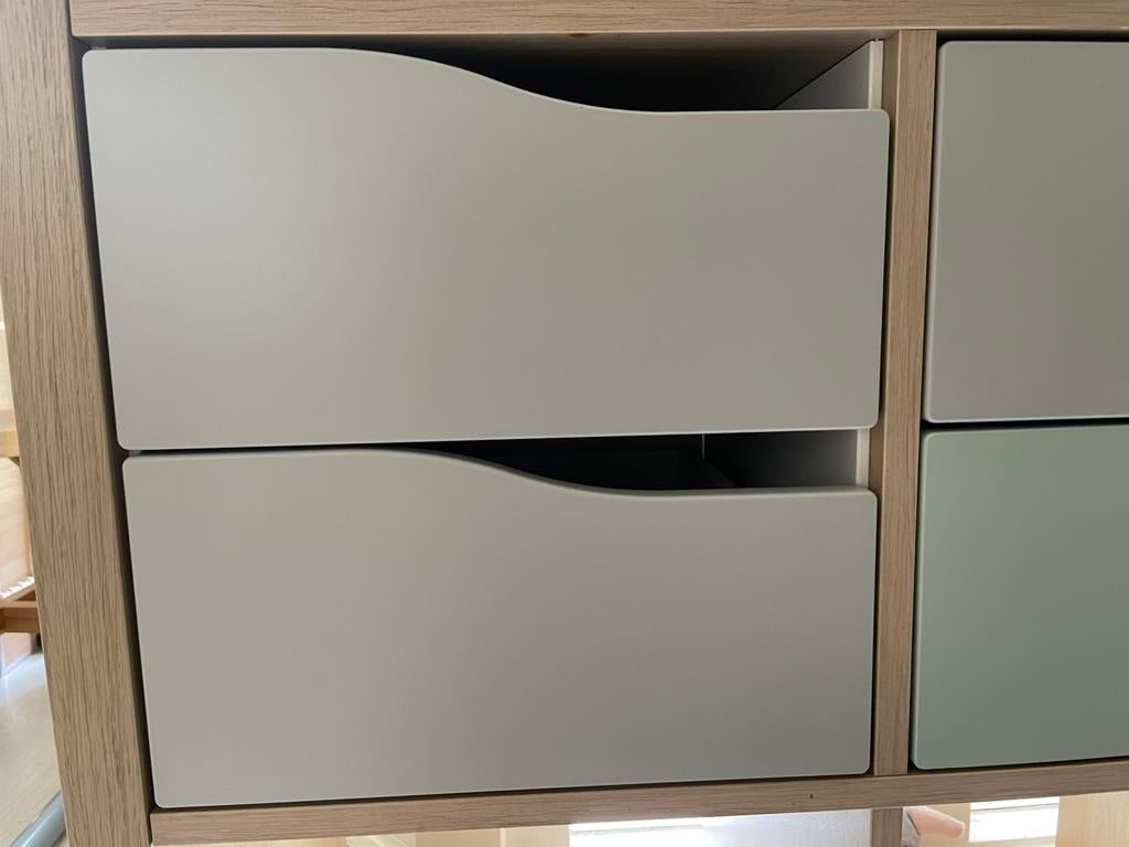 1x IKEA KALLAX inzet met 2 lades, gegolfd/grijs, 33x33cm, Ophalen, Zo goed als nieuw