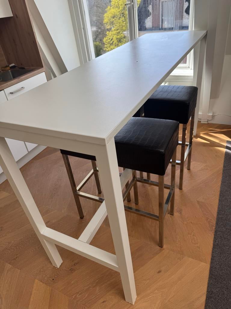 Stevige statafel met 4 Pedrali barkrukken, Ophalen, Gebruikt