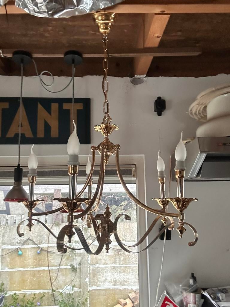 goudkleurige kroonluchter Hollywood Regency, Huis en Inrichting, Ophalen, Zo goed als nieuw