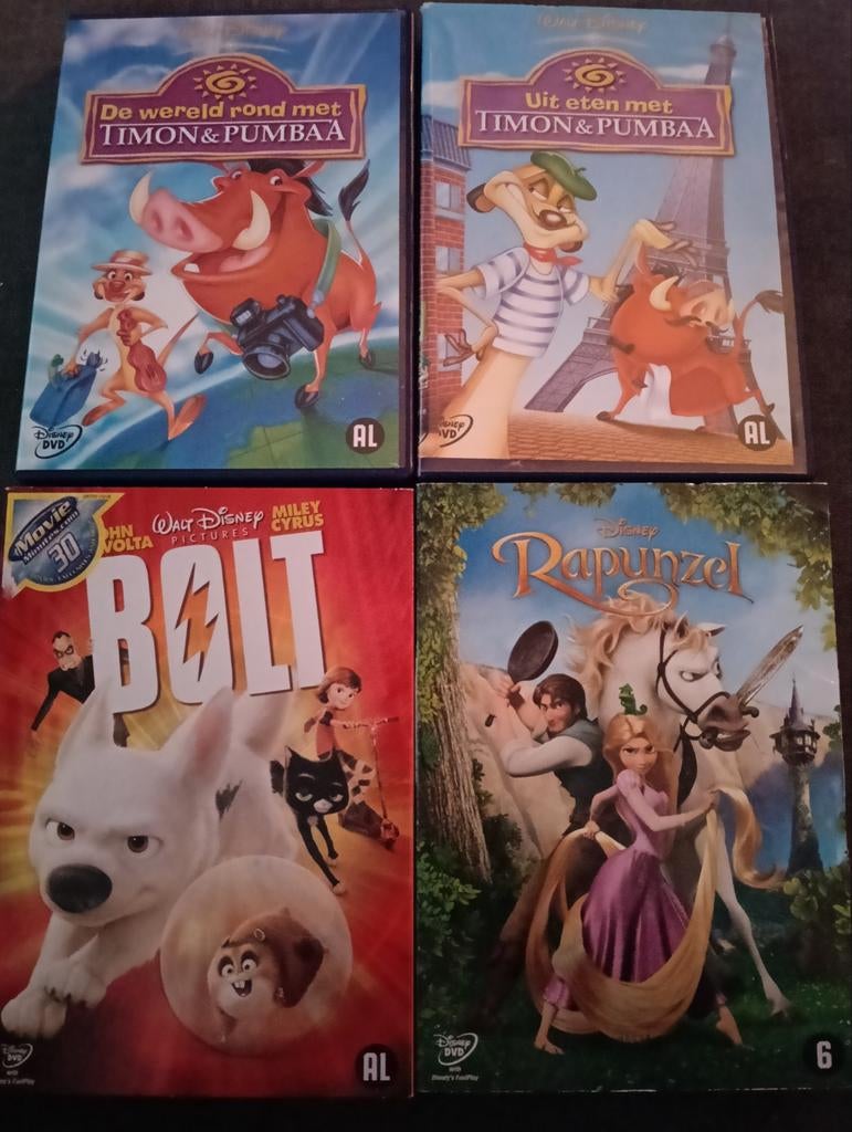 Disney DVD's: Timon & Pumbaa, Bolt, Rapunzel (4 stuks), Avontuur, Gebruikt, Alle leeftijden, Ophalen of Verzenden