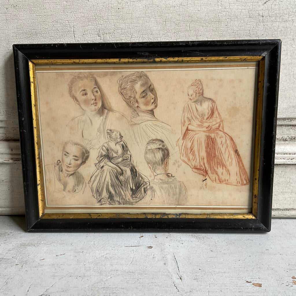 Sale antiek zwart lijstje B *tres belle*, Antiek en Kunst, Kunst | Tekeningen en Foto's, Verzenden