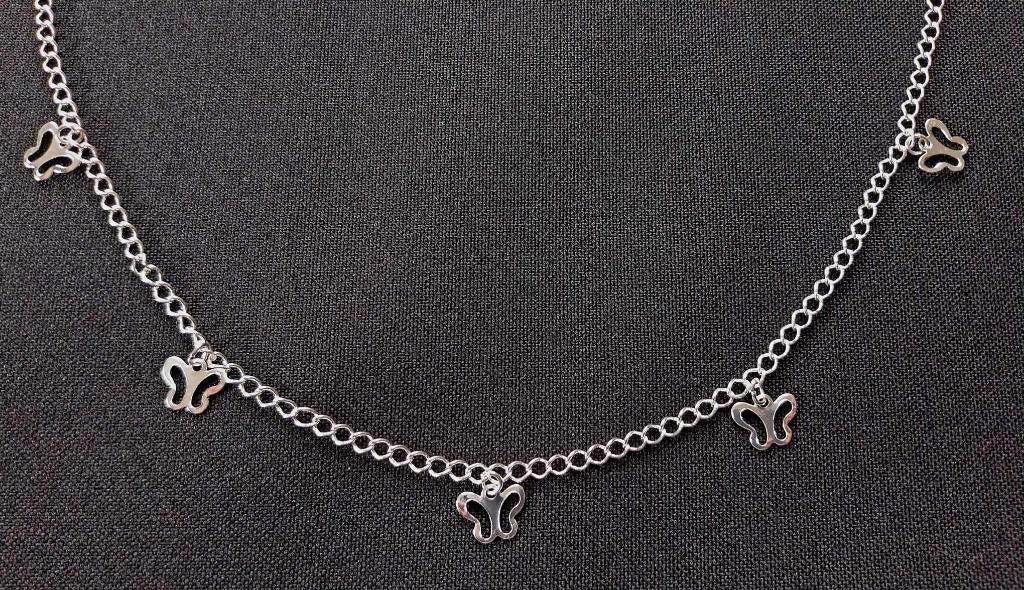 zilverkleurige ketting butterfly bedeltjes, Ophalen of Verzenden, Nieuw, Zilver, Overige materialen