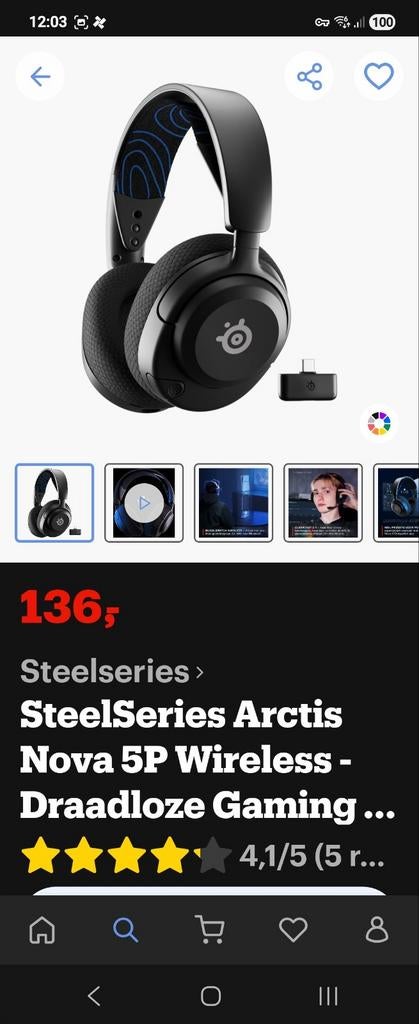 SteelSeries Arctis Nova 5P Gaming headset"70€"MINIUM PRIJS!, Ophalen, Zo goed als nieuw