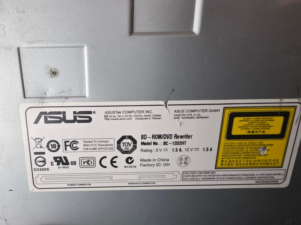 Asus  blu-ray bd-rom + dvd rewriter brander bc-12d2ht, Computers en Software, Optische drives, Ophalen of Verzenden, Gebruikt