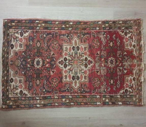 Antieke Perzisch tapijt handgeknoopt Hamadan vloerkleed, Gebruikt, 100 tot 150 cm, Hamadan, Zwart