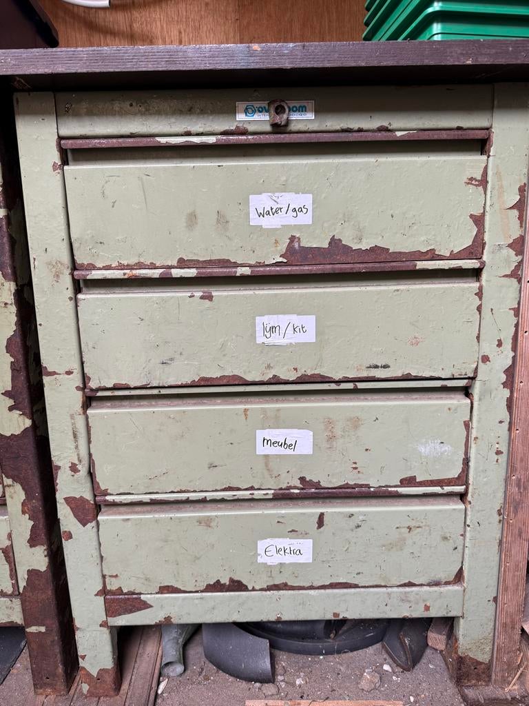 2x Overtoom Klassiek Stalen Ladenblokken - Groen met Patina, Ophalen, Minder dan 50 cm, Gebruikt, 5 laden of meer