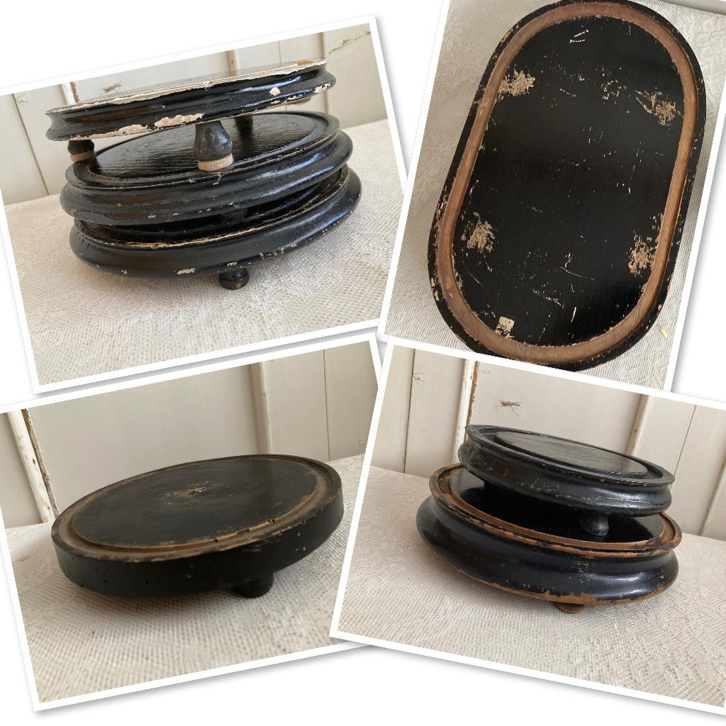 Brocante oud houten zwart onderbord  (van 'n stolp), Antiek en Kunst, Ophalen of Verzenden