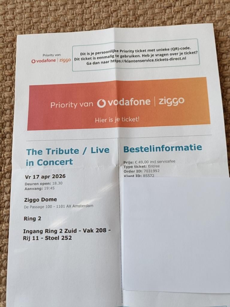 2x kaarten voor tribute 17 april, Tickets en Kaartjes, Twee personen, April