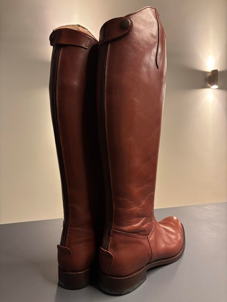 Bruine leren rijlaarzen maat 40 – handgemaakt Spanje, Hoge laarzen, Bruin, Ophalen of Verzenden, Zo goed als nieuw