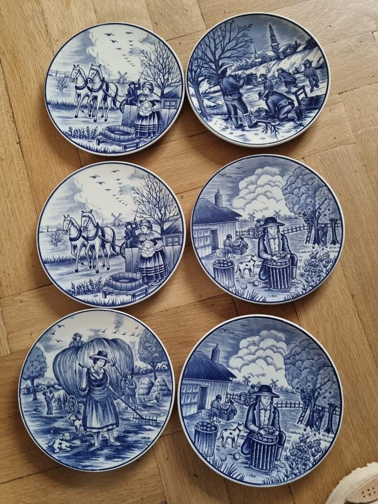 6 Royal Delfts Blauwe borden, 19cm, Ophalen of Verzenden