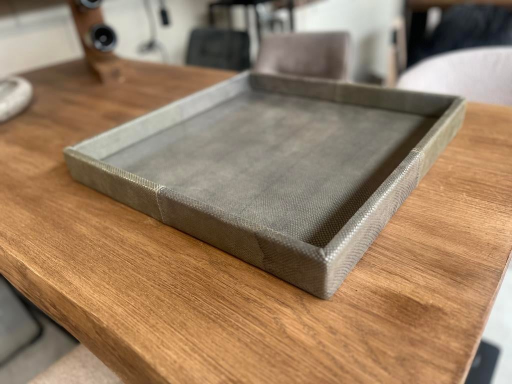 Dienblad iraliaans runderleer olijfgroen, Ophalen of Verzenden, Nieuw, Vierkant, Hout