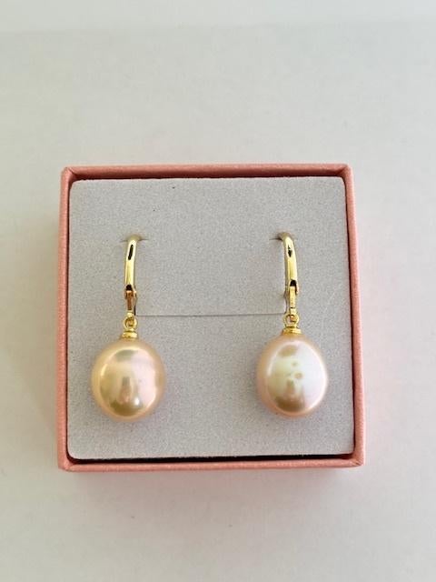Pareloorbellen Zuidzee ZalmRoze Parels Peervormig 14K Goud, Sieraden, Tassen en Uiterlijk, Oorbellen, Hangers, Overige kleuren