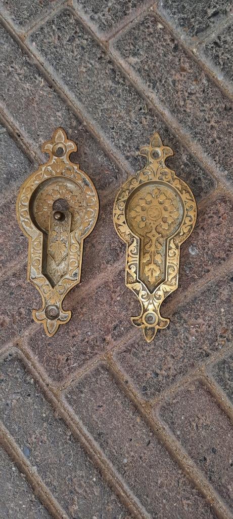 Antieke Messing Sleutelplaten - Set van 2, Ophalen