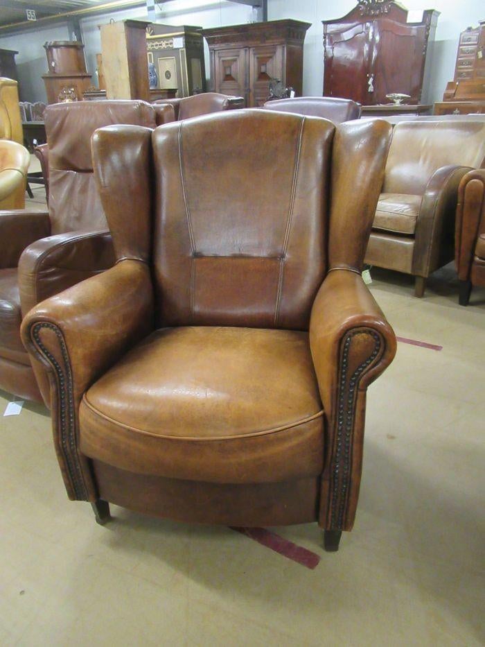 Oer 11095 originele schapenleren vintage Joris fauteuil, Ophalen, Gebruikt, 75 tot 100 cm, Leer