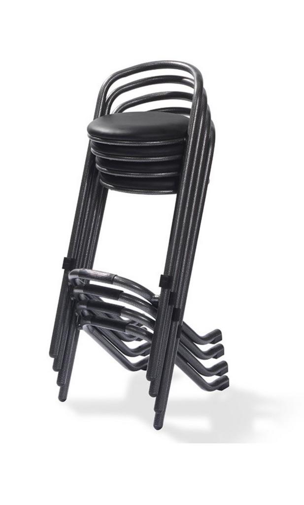 Stapelbare Barkruk – Luxe Zwarte Zitting | Hamerslag Frame, 5 krukken of meer, Ophalen, Zo goed als nieuw, 60 tot 90 cm