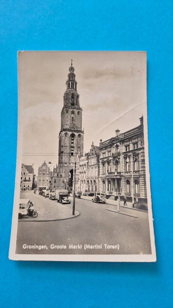 Fotokaart Martinitoren Grote Markt Groningen, Ophalen of Verzenden, 1920 tot 1940, Gelopen, Gebouw
