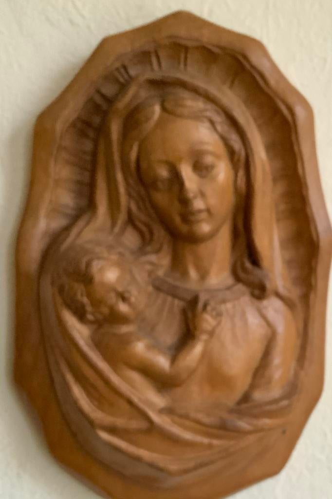 Wand Houten reliëf Maria met kind, Antiek en Kunst, Verzenden