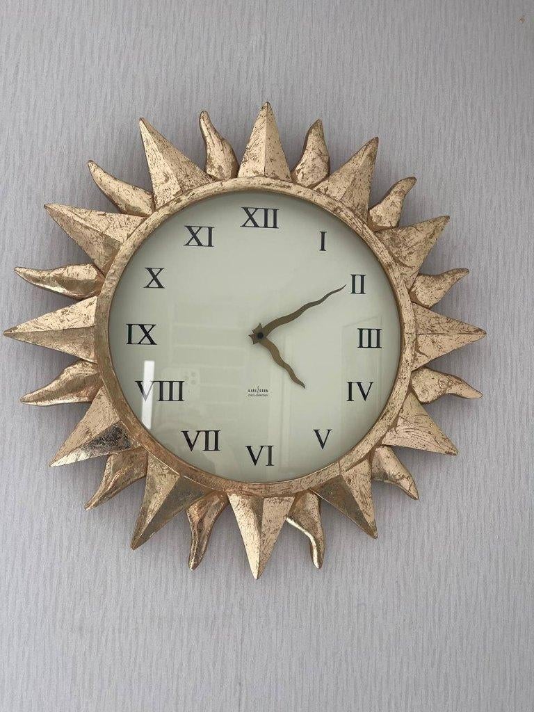 Vintage zon wandklok – goudkleurig – klassiek design, Ophalen