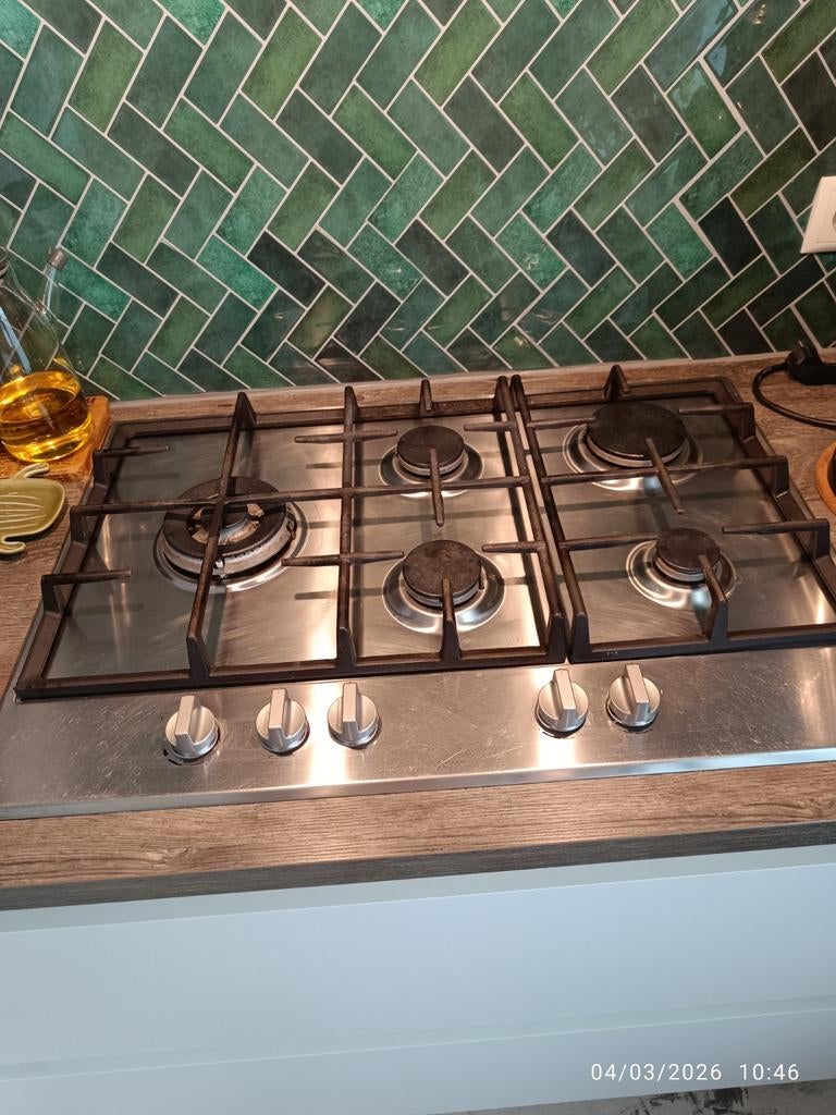 RVS 5-pits gasfornuis, zo goed als nieuw, Ophalen of Verzenden, Zo goed als nieuw, Inbouw, Gas