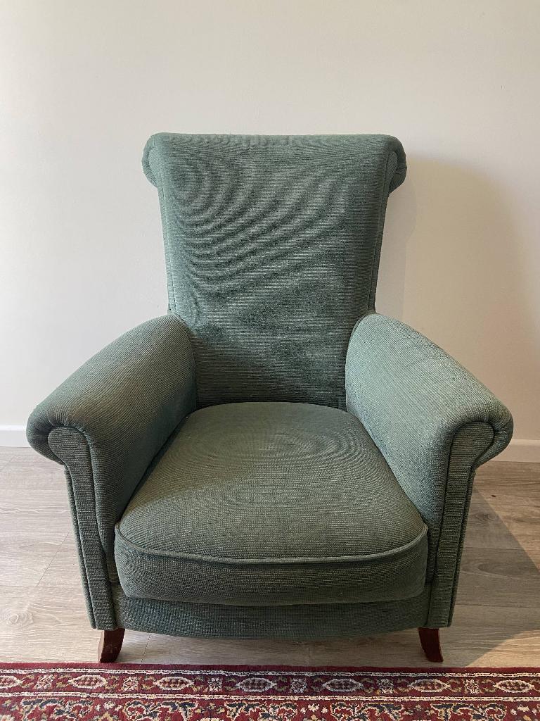 Engelse groene fauteuil / stoel, Huis en Inrichting, Fauteuils, Gebruikt, Engelse fauteuil; clubfauteuil; plofstoel; klassiek; groen
