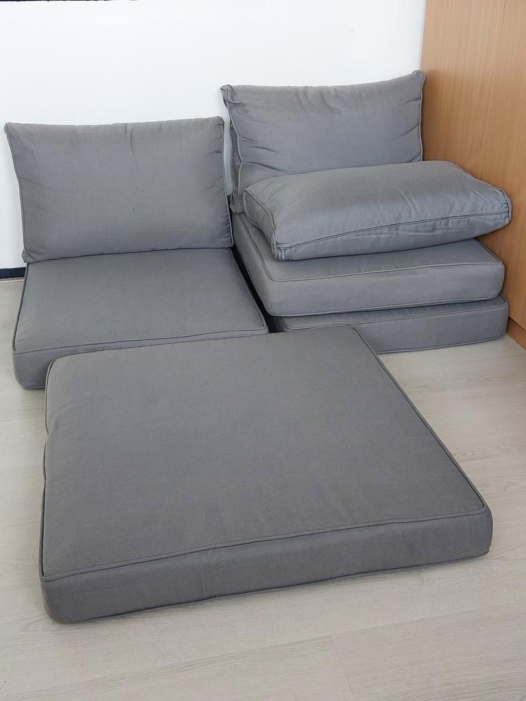 Set grijze lounge kussens met hocker buiten, Ophalen, Zo goed als nieuw, Grijs, Vierkant