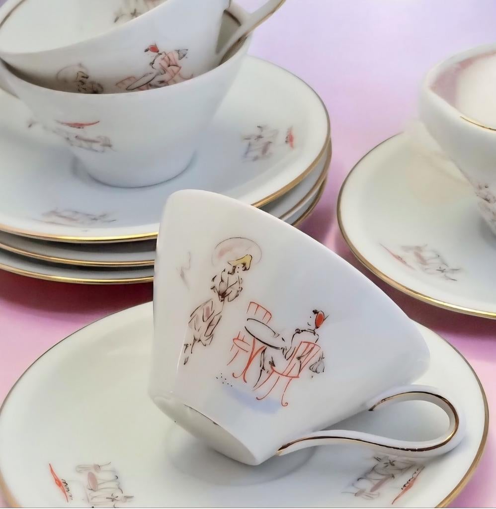 Viertal koffie kopjes jaren 50 Bavaria Shirnding porselein, Ophalen of Verzenden