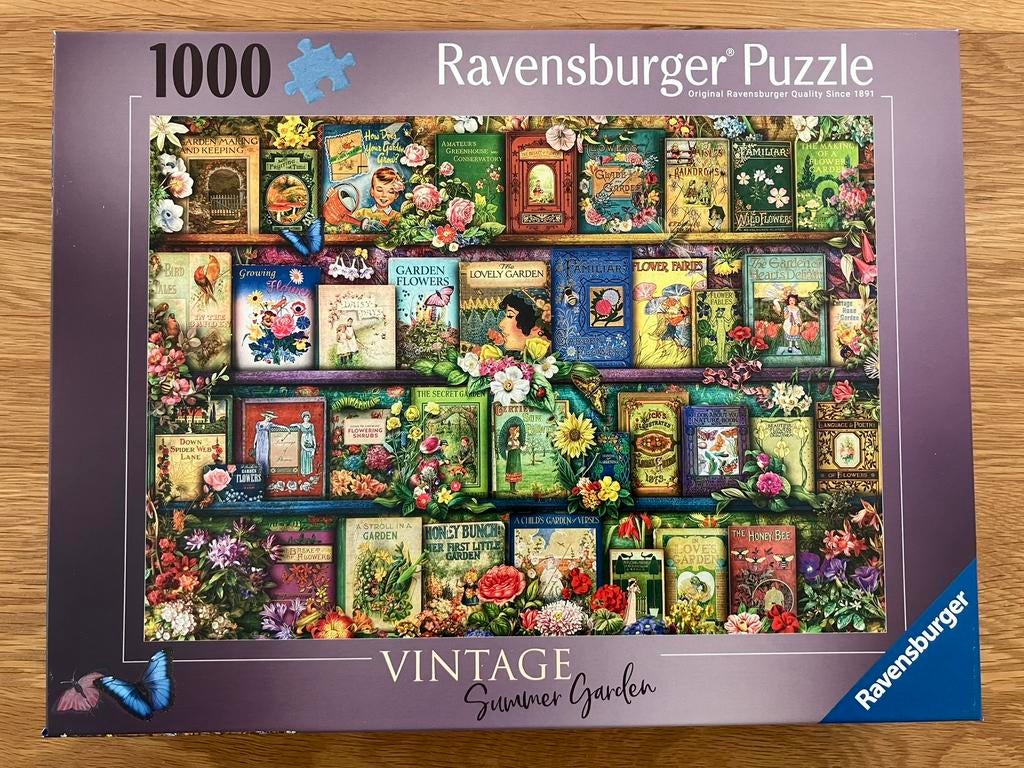 Ravensburger puzzel 1000 st. Vintage Summer Garden, compleet, Hobby en Vrije tijd, Ophalen of Verzenden, 500 t/m 1500 stukjes