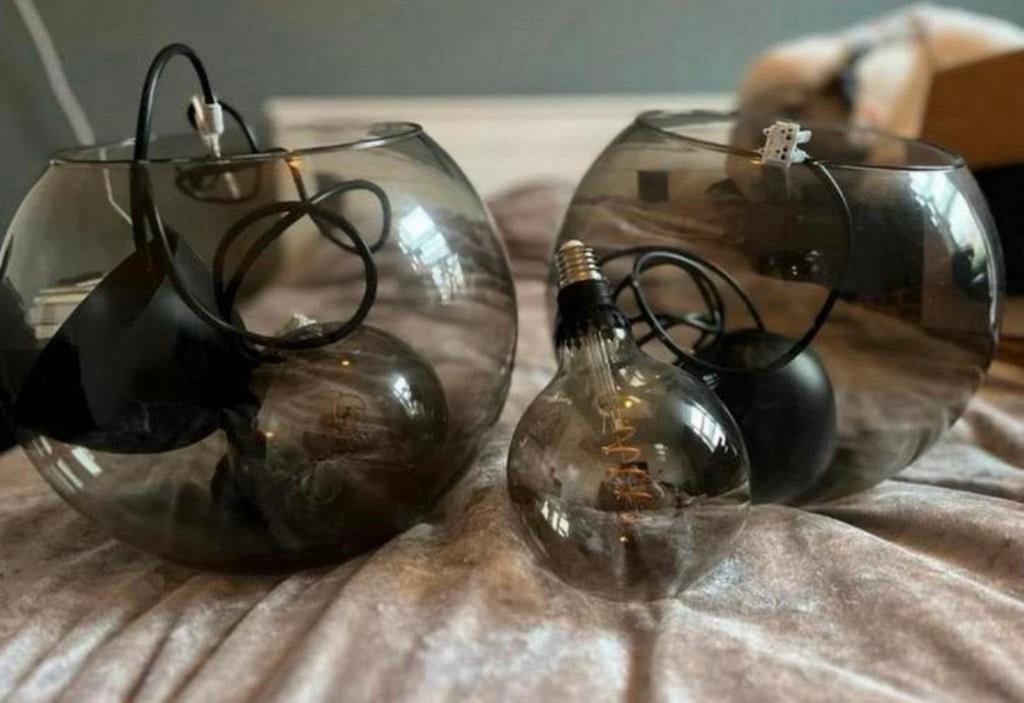IKEA Rookglazen Hanglampen Set met LED Lampen, Huis en Inrichting, Lampen | Hanglampen, Zo goed als nieuw, Minder dan 50 cm, Glas
