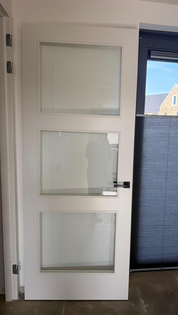 Houten opdekdeur met glas – 231,5 x 93 cm, Doe-het-zelf en Verbouw, Ophalen, 80 tot 100 cm, 215 cm of meer, Binnendeur