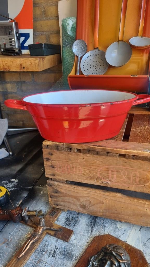 Klein rood emaille teiltje - 33x26 cm, Ophalen of Verzenden