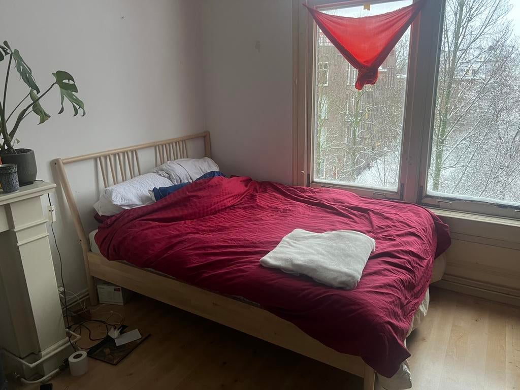 Houten Ikea bed, BJÖRKSNÄS, 160cm, Beige, Tweepersoons, Ophalen of Verzenden, Zo goed als nieuw