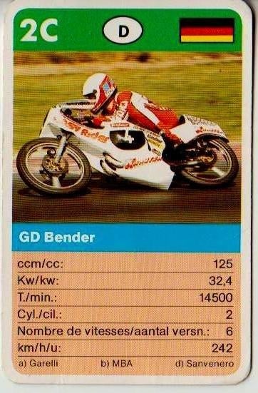 Kw1094 motorkaartje 2c gd bender, Verzamelen, Ophalen of Verzenden, Zo goed als nieuw, Auto's