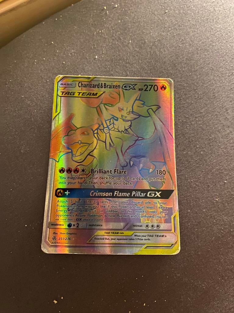 Rainbow Charizard & Braixen GX kaart nieuw 170€, Ophalen of Verzenden, Gebruikt, Losse kaart, Foil