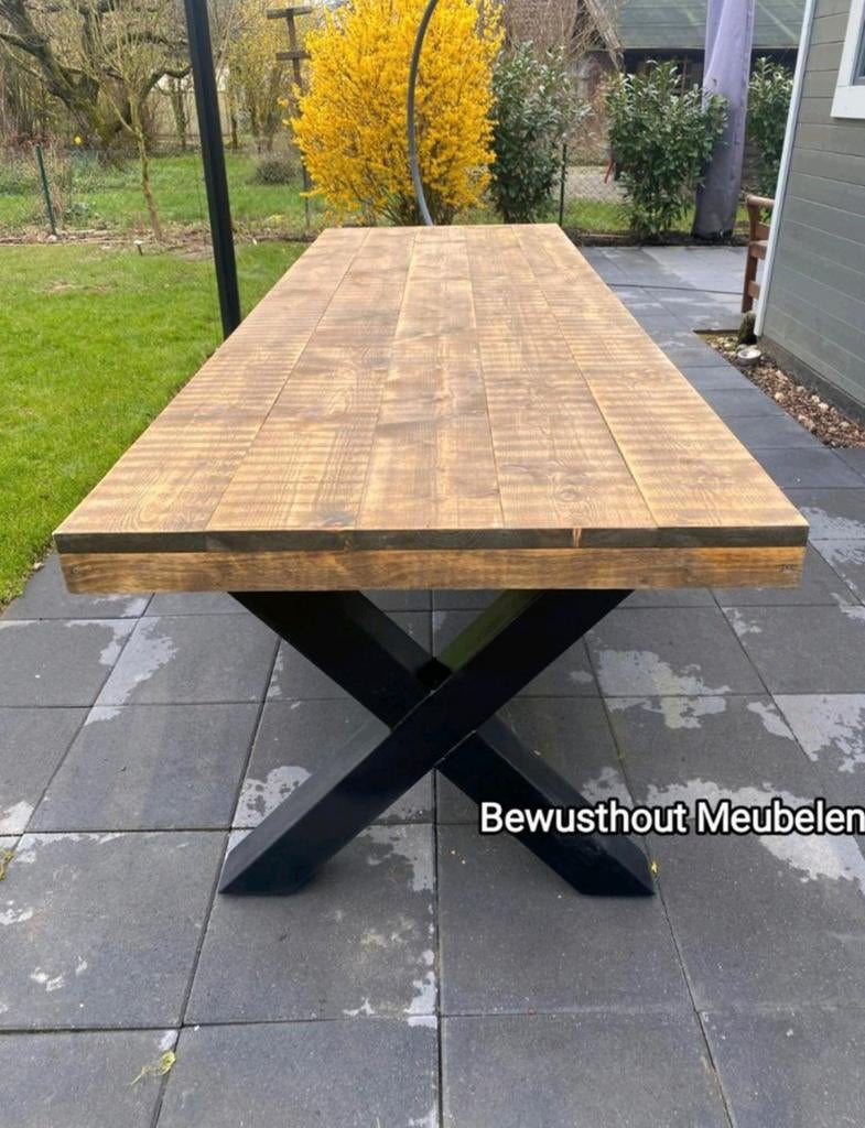 ACTIE!! Steigerhouten Tafel met Metaal onderstel., Ophalen of Verzenden, Nieuw, Steigerhout, Eettafel