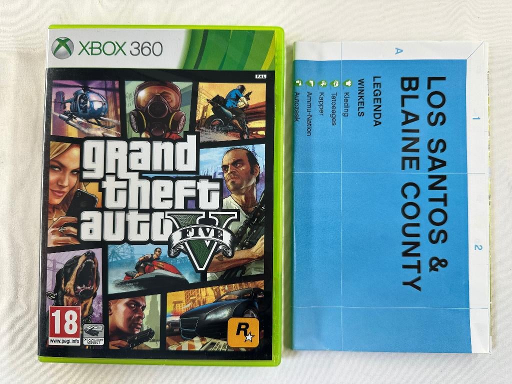 GTA 5 - Grand Theft Auto V + poster Xbox 360, Avontuur en Actie, Online, Vanaf 18 jaar, 1 speler