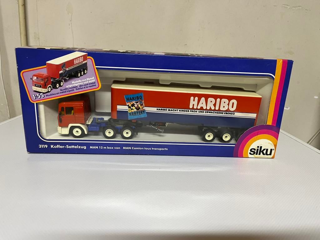 Siku 3119, MAN F90 + Trailer, HARIBO Uitvoering, Schaal 1:55, Hobby en Vrije tijd, Modelauto's | 1:50, Ophalen of Verzenden, Nieuw