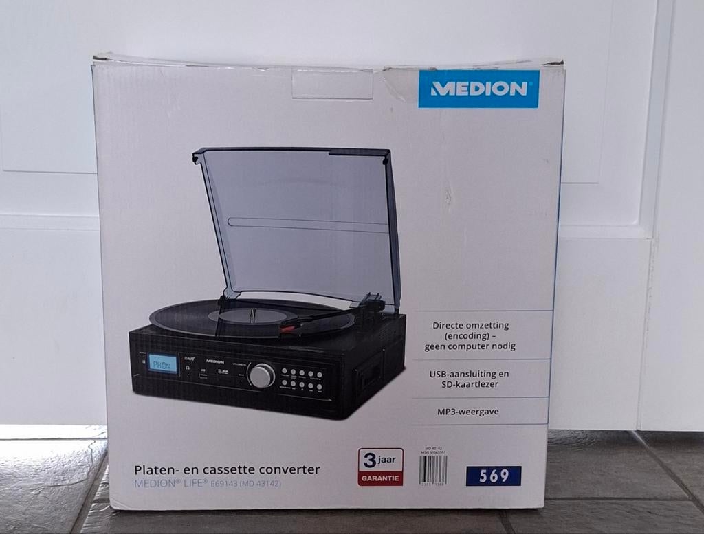 Medion Life Platenspeler Cassette Converter, Audio, Tv en Foto, Platenspelers, Zo goed als nieuw, USB-aansluiting, Platenspeler