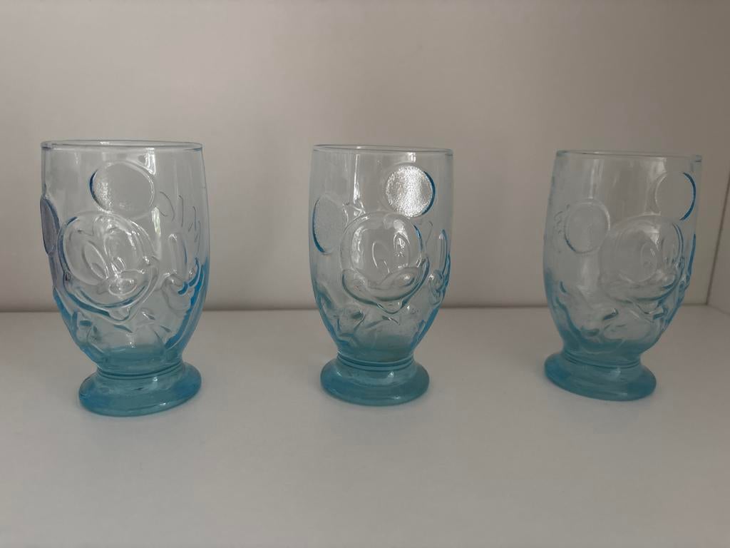 Vintage jaren 70 Mickey Mouse glazen, Ophalen of Verzenden, Mickey Mouse, Zo goed als nieuw, Beeldje of Figuurtje
