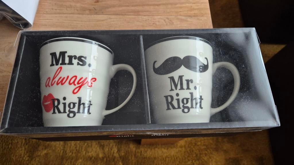 Nieuwe Mr. Right & Mrs. Always Right Mokken Set, Huis en Inrichting, Ophalen of Verzenden, Nieuw