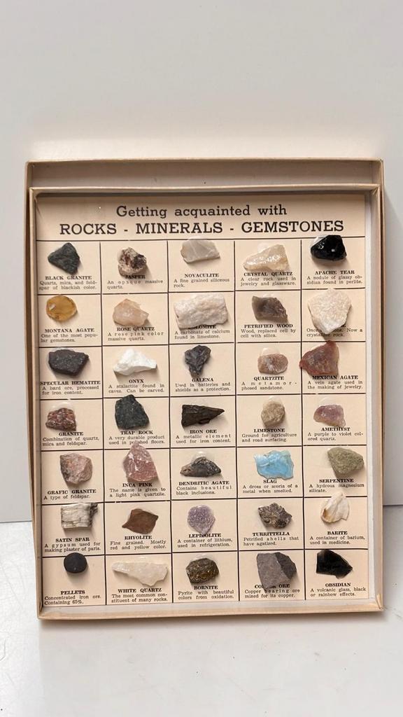 vintage verzameldoos verschillende edelstenen mineralen, Verzamelen, Mineralen en Fossielen, Ophalen of Verzenden