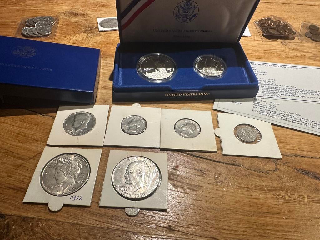 1986 United States Liberty Coins + 2liberty dollar halve, Zilver, Koningin Wilhelmina, Losse munt, Overige waardes
