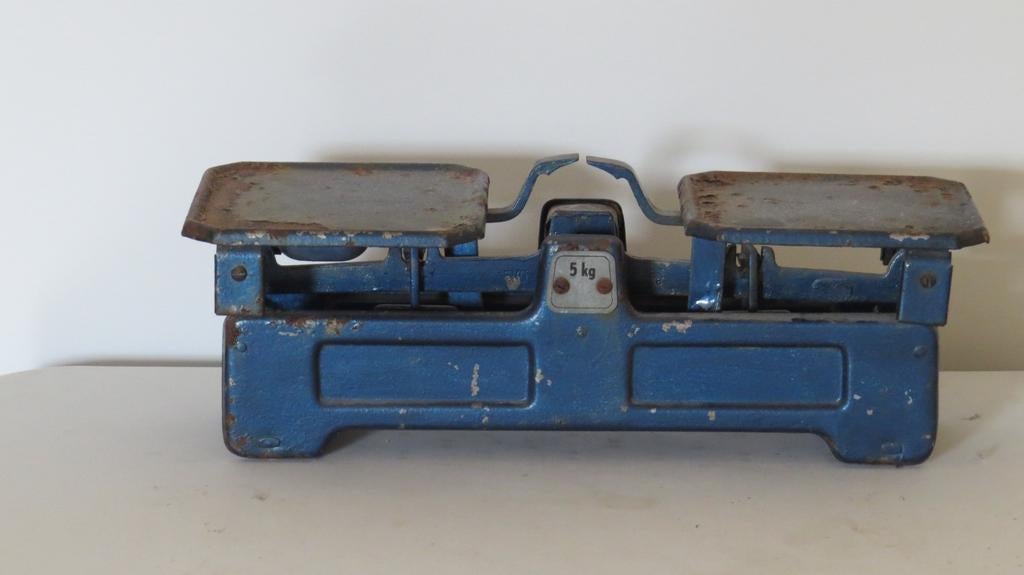 Oude blauwe balans weegschaal, Antiek en Kunst, Ophalen