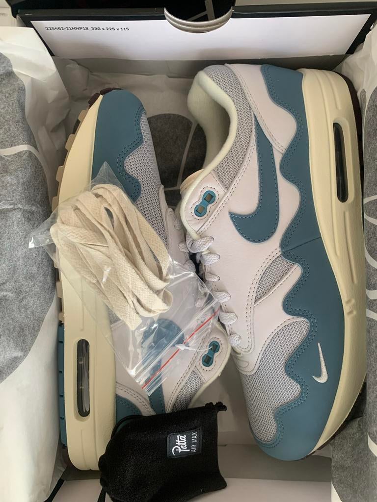 Nike Air Max 1 Patta Noise Aqua maat 44,5 nieuw., Kleding | Heren, Schoenen, Blauw, Nieuw, Ophalen of Verzenden, Sneakers of Gympen