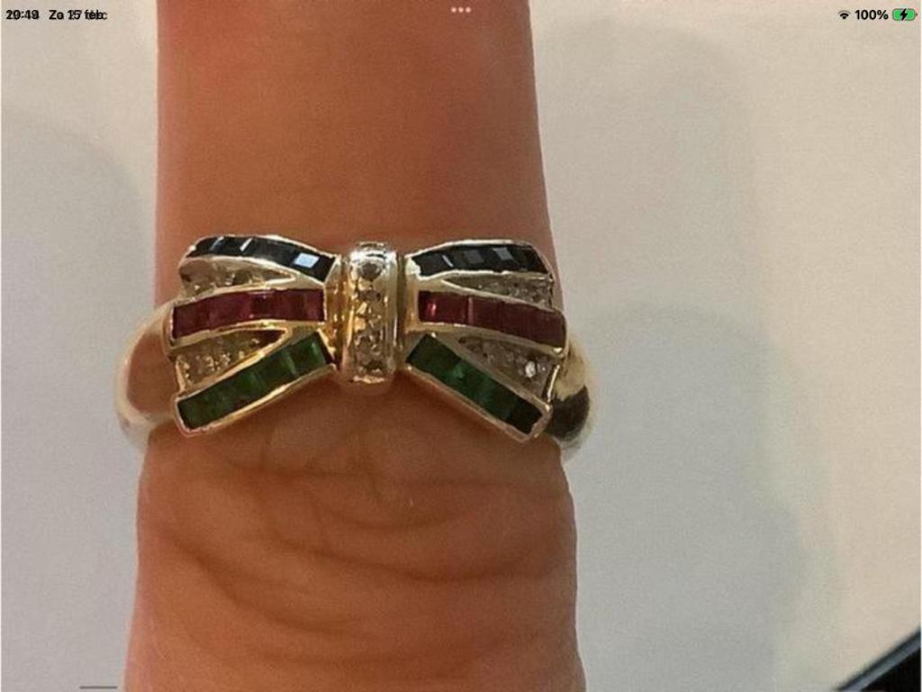 Vintage gouden ring strik briljant saffier robijn smaragd 14, Verzenden, Met edelsteen, Dame, Goud